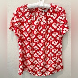 Boden Red Floral High Neck Short Sleeve Top